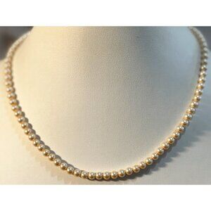 Vintage Monet Small Round Cream Faux Pearl Gold Tone Box Clasp Choker Necklace